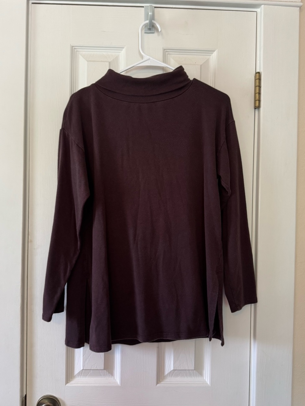 Eileen‎ Fisher Brown Turtleneck Tunic Sweatshirt Cotton Womens Size Small